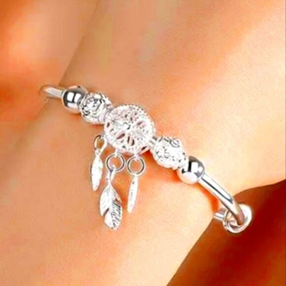 Dreamcatcher Sterling Silver Bracelet - 99.9% Pure Silver - Picture 1 of 9